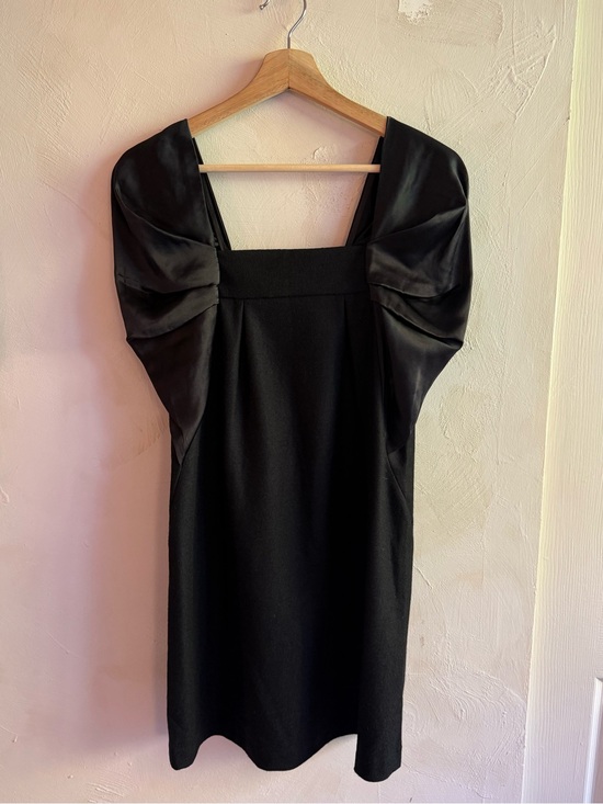 Vanessa Bruno Dresses & Skirts - Vanessa Bruno Black Wool Silk Mini Dress Satin Puff Sleeve Square Neck S/M